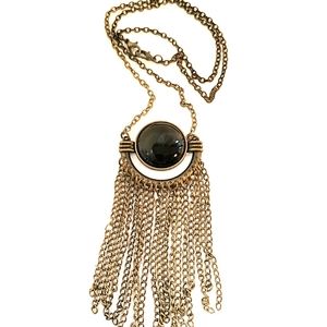 Vintage Art Deco Fringe Black Cobochon Necklace